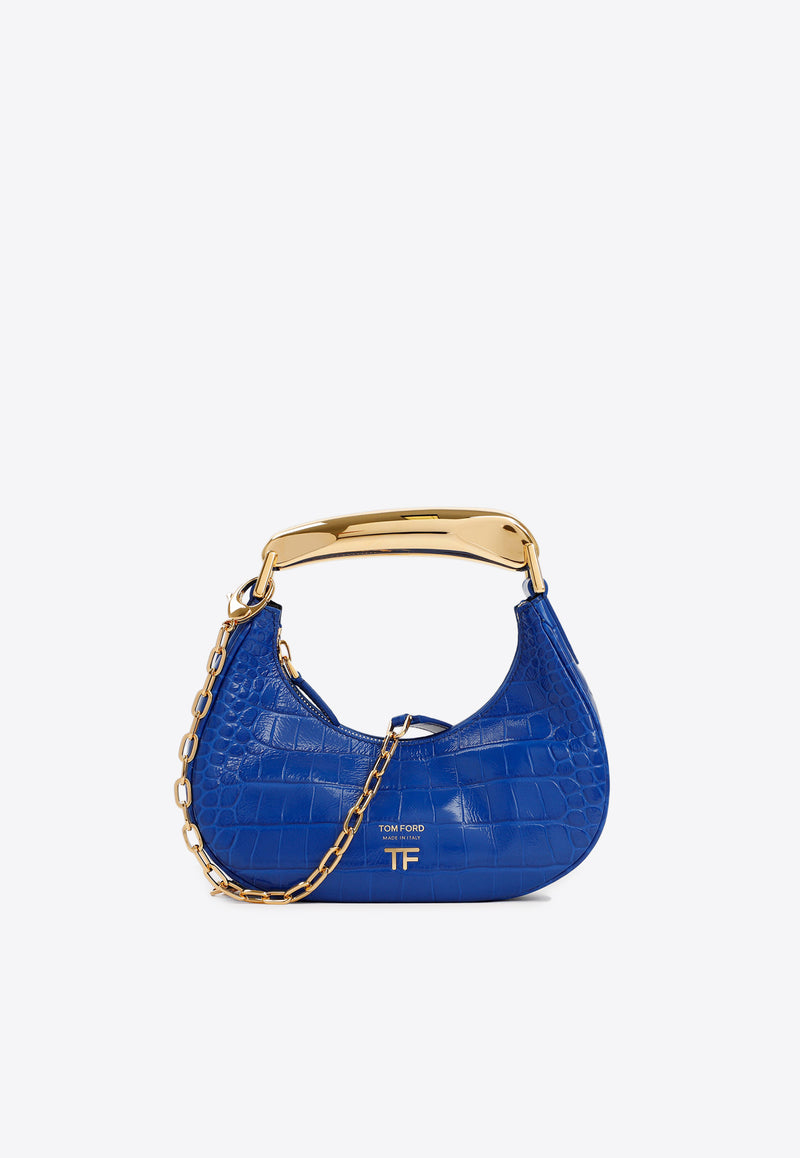 Tom Ford Bianca Hobo Shoulder Bag in Croc-Embossed Leather L1470-LCL350G 1L025 Blue