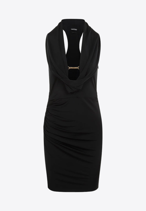 Cowl-Collar Draped Mini Dress