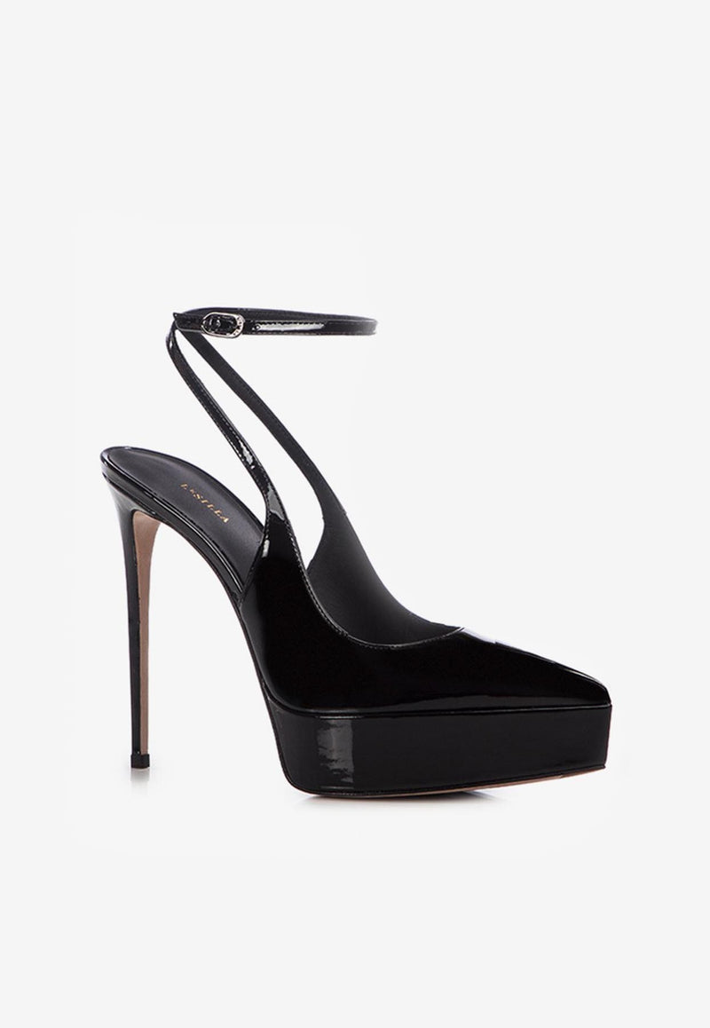 Le Silla Uma 140 Slingback Platform Pumps in Patent Leather Black 2861V090R1PPKAB 001