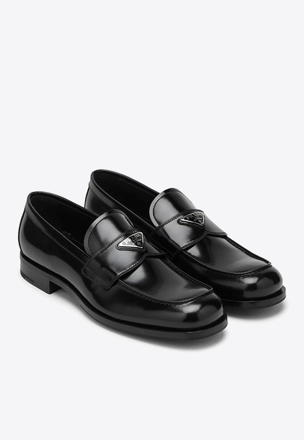 Prada Brushed Leather Logo Loafers Black 2DB195X000P39/O_PRADA-F0002