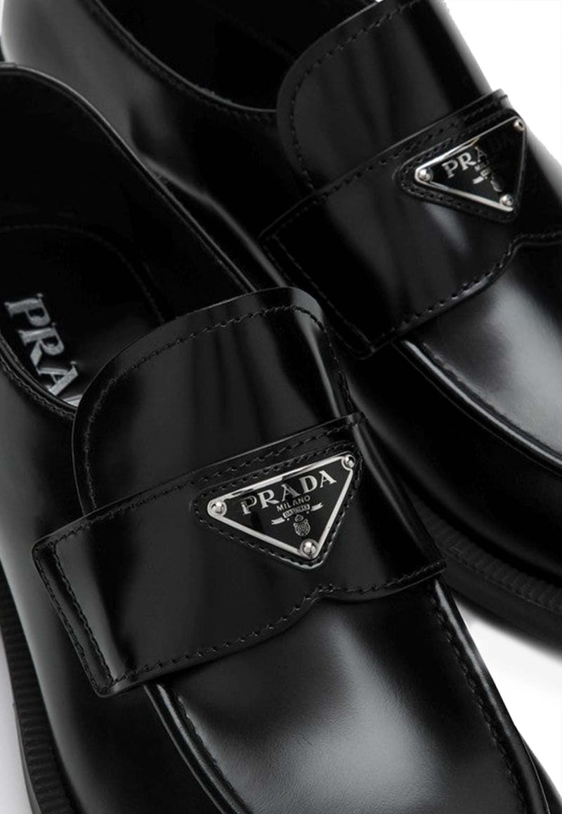 Prada Triangle Logo Brushed Leather Loafers Black 2DE145G000055/P_PRADA-F0002