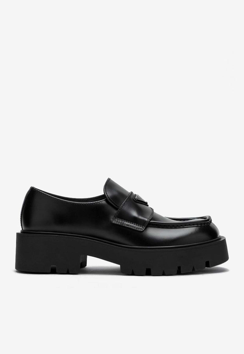 Prada Brushed Leather Loafers Black 2DG152G000B4L/P_PRADA-F0002