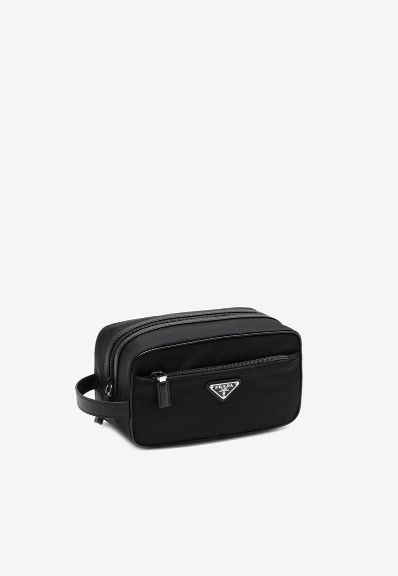 Prada Triangle Logo Nylon and Leather Pouch Bag Black 2NA8192DMH/Q_PRADA-F0002