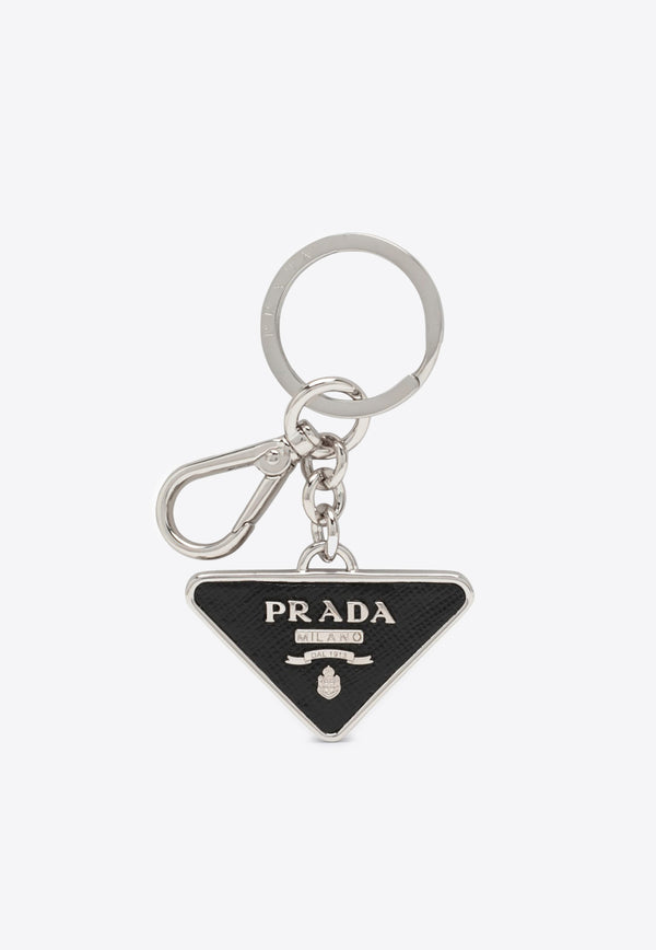 Prada Triangle Logo Leather and Metal Key-Ring Black 2PP080053/Q_PRADA-F0002