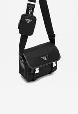 Prada Triangle Logo Messenger Bag with Removable Pouch Black 2VD034XOP2DMH/Q_PRADA-F0002