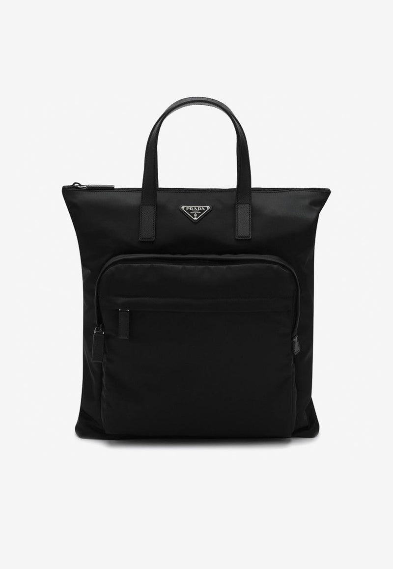 Prada Re-Nylon and Saffiano Leather Tote Bag Black 2VG098OOO2DMG/Q_PRADA-F0002