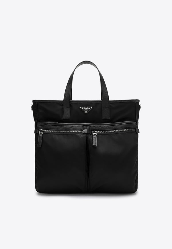 Prada Re-Nylon and Saffiano Leather Tote Bag Black 2VG860XON2DMH/P_PRADA-F0002