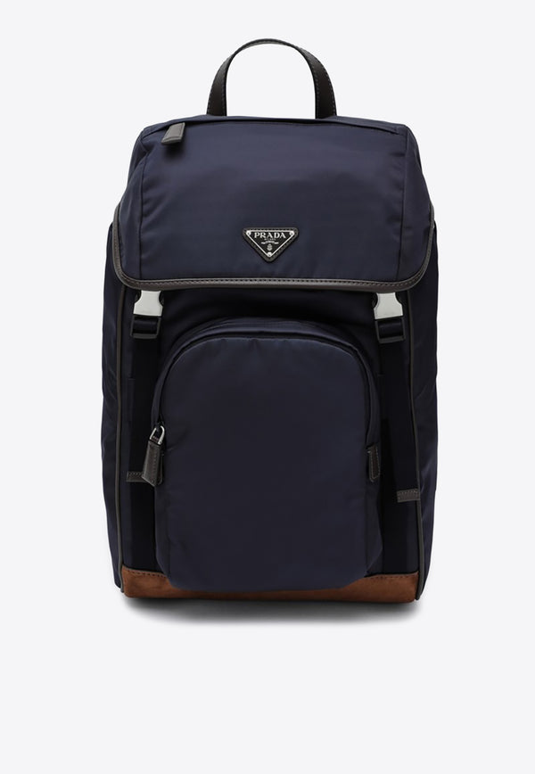 Prada Triangle Logo Re-Nylon and Leather Backpack Blue 2VZ135HYF384/Q_PRADA-F0C1B