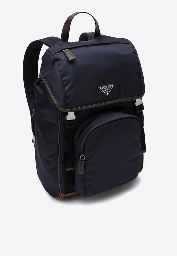 Prada Triangle Logo Re-Nylon and Leather Backpack Blue 2VZ135HYF384/Q_PRADA-F0C1B