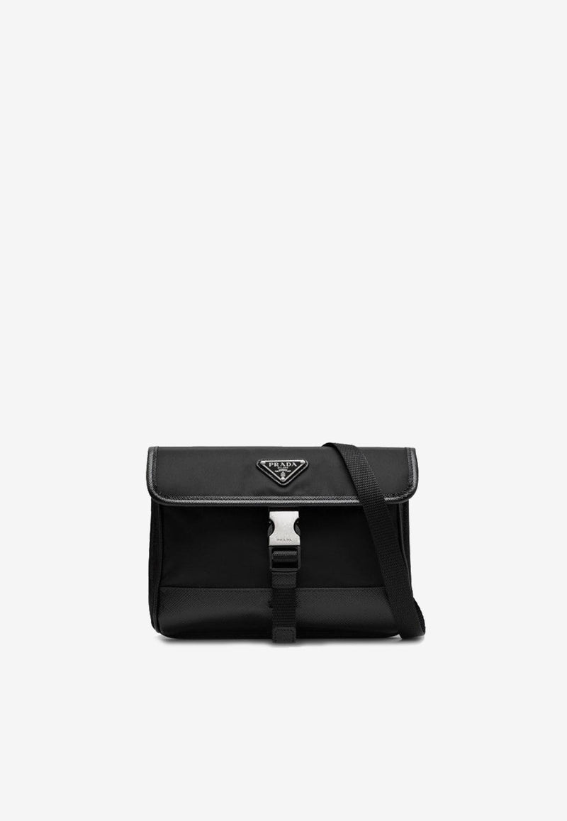 Prada Re-Nylon and Saffiano Leather Messenger Bag Black 2ZH1082DMH/Q_PRADA-F0002