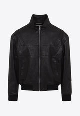 Zip-Up Leather Bomber Jacket