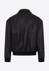 Zip-Up Leather Bomber Jacket