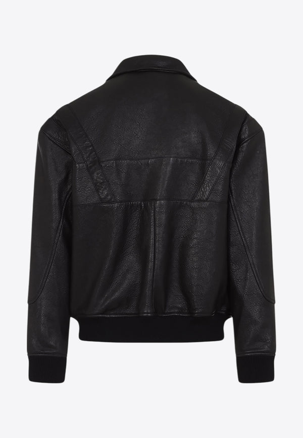 Zip-Up Leather Bomber Jacket