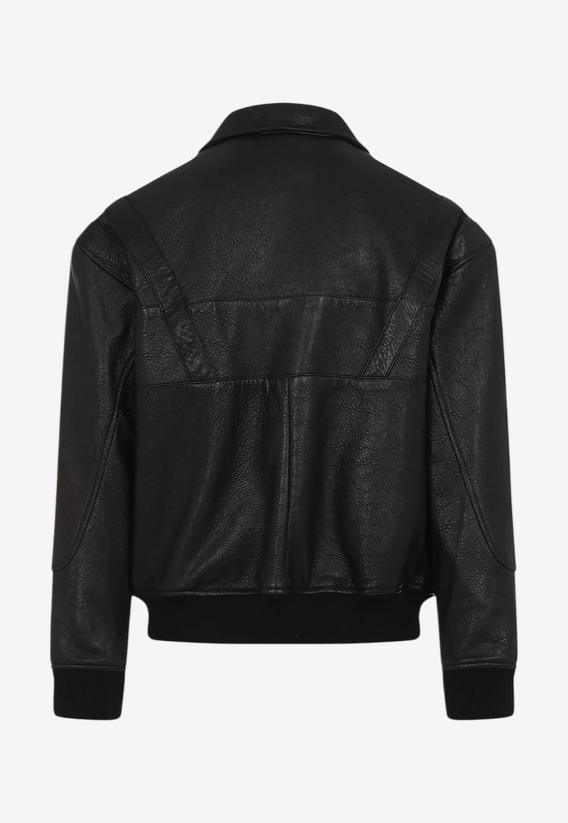 Zip-Up Leather Bomber Jacket