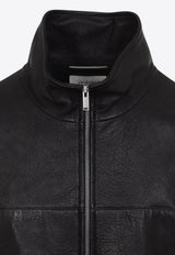 Zip-Up Leather Bomber Jacket