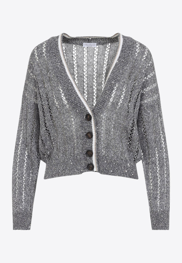 Linen Rhinestone Embellished Cardigan