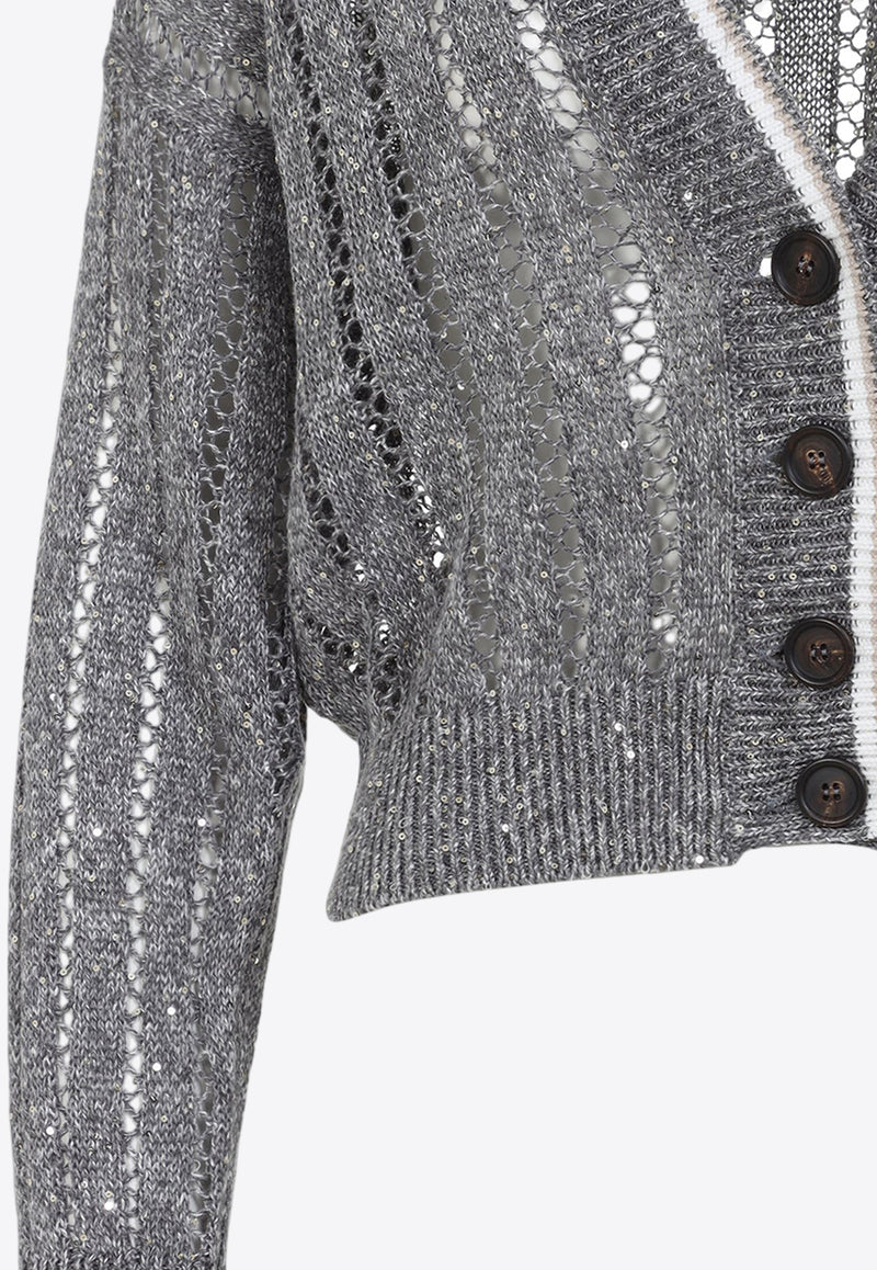 Linen Rhinestone Embellished Cardigan