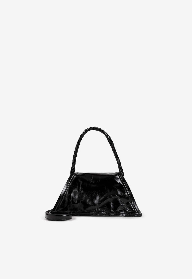 Mini Wire Top Handle Bag in Shiny Leather