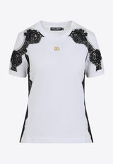 Logo Plaque T-shirt with Lace Inserts