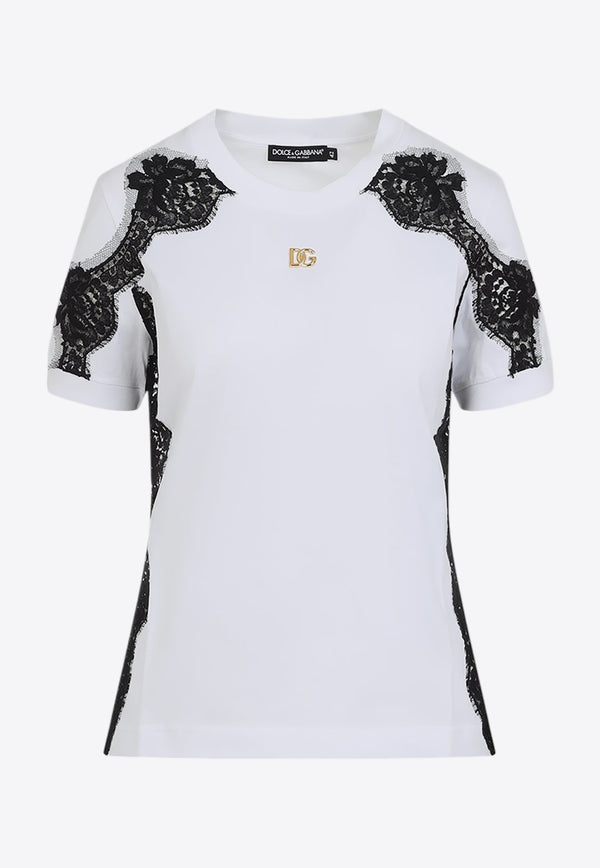 Logo Plaque T-shirt with Lace Inserts