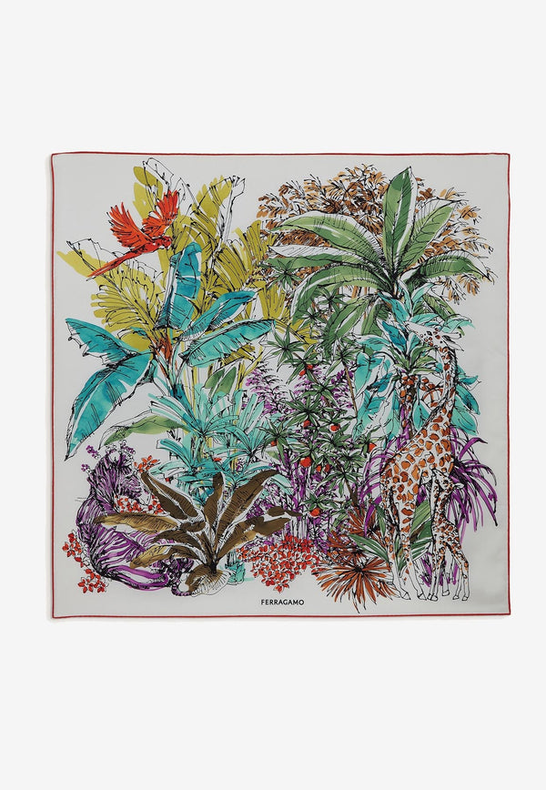 Salvatore Ferragamo Jungle Print Silk Scarf 310137 FO JUNGLETAP 762858 MASCARPONE Multicolor