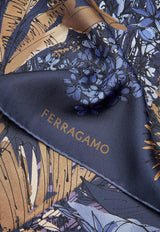 Salvatore Ferragamo Jungle Print Silk Scarf 310137 FO JUNGLETAP 762862 NAVY/VIOLA Multicolor