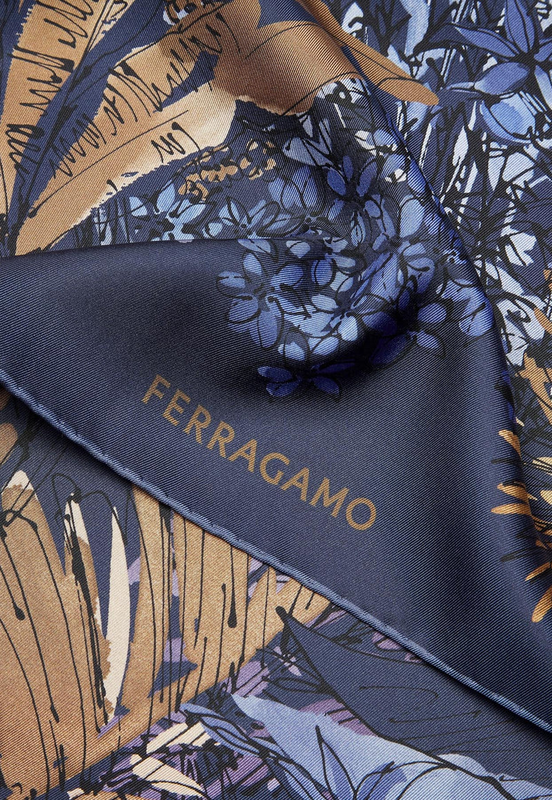 Salvatore Ferragamo Jungle Print Silk Scarf 310137 FO JUNGLETAP 762862 NAVY/VIOLA Multicolor