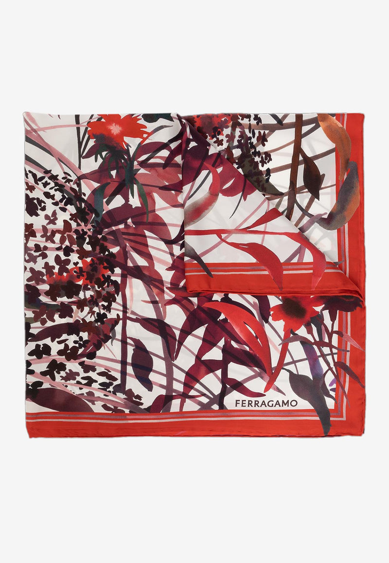 Salvatore Ferragamo Floral Print Silk Scarf 310140 FO LEOPARD 763826 ROSSA/BORDEAUX Multicolor