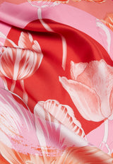 Salvatore Ferragamo Tulip Print Silk Scarf 310143 FO TULIPBOLL 762779 ROSA/ROSSO Multicolor