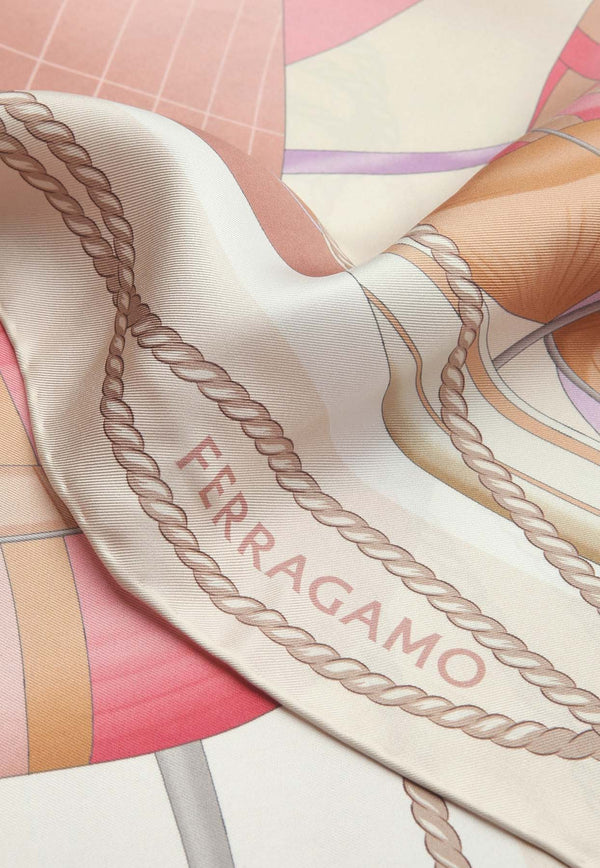 Salvatore Ferragamo Sailing Print Silk Scarf Pink 310178 FO VELE 776451 ROSE