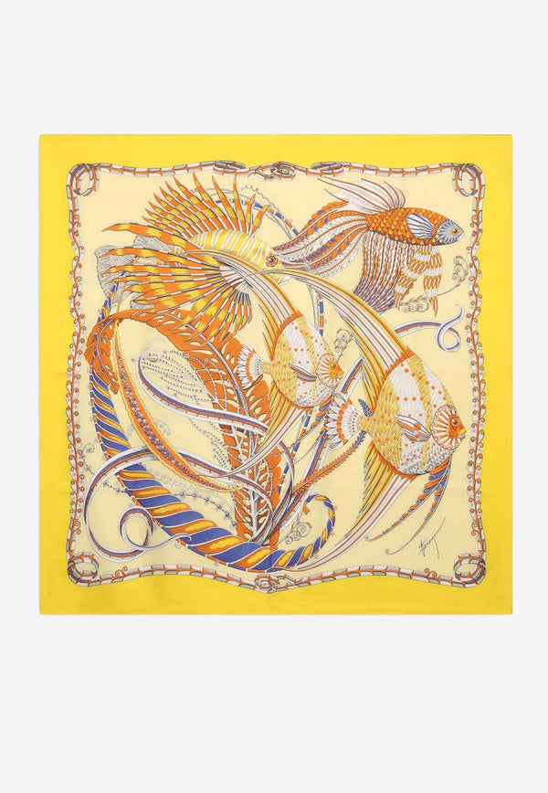 Salvatore Ferragamo Summernew Fish Print Silk Scarf Yellow 310181 FO SUMMERNEW 775480 YELLOW