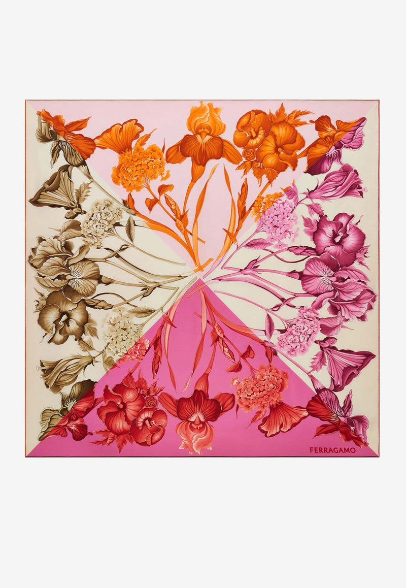 Salvatore Ferragamo Hydrangea Print Silk Scarf Pink 310198 FO ORTENSIE 779360 COTTON CANDY