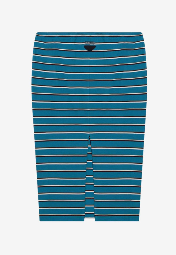 Prada Striped Ottanium Midi Skirt Teal 31147OOO16WD/Q_PRADA-F031I