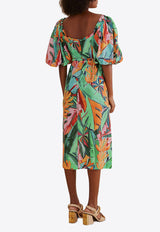 Farm Rio Banana Foliage Printed Midi Dress Multicolor 319539MULTICOLOUR