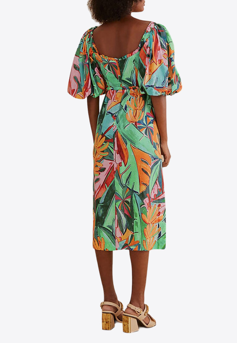 Farm Rio Banana Foliage Printed Midi Dress Multicolor 319539MULTICOLOUR