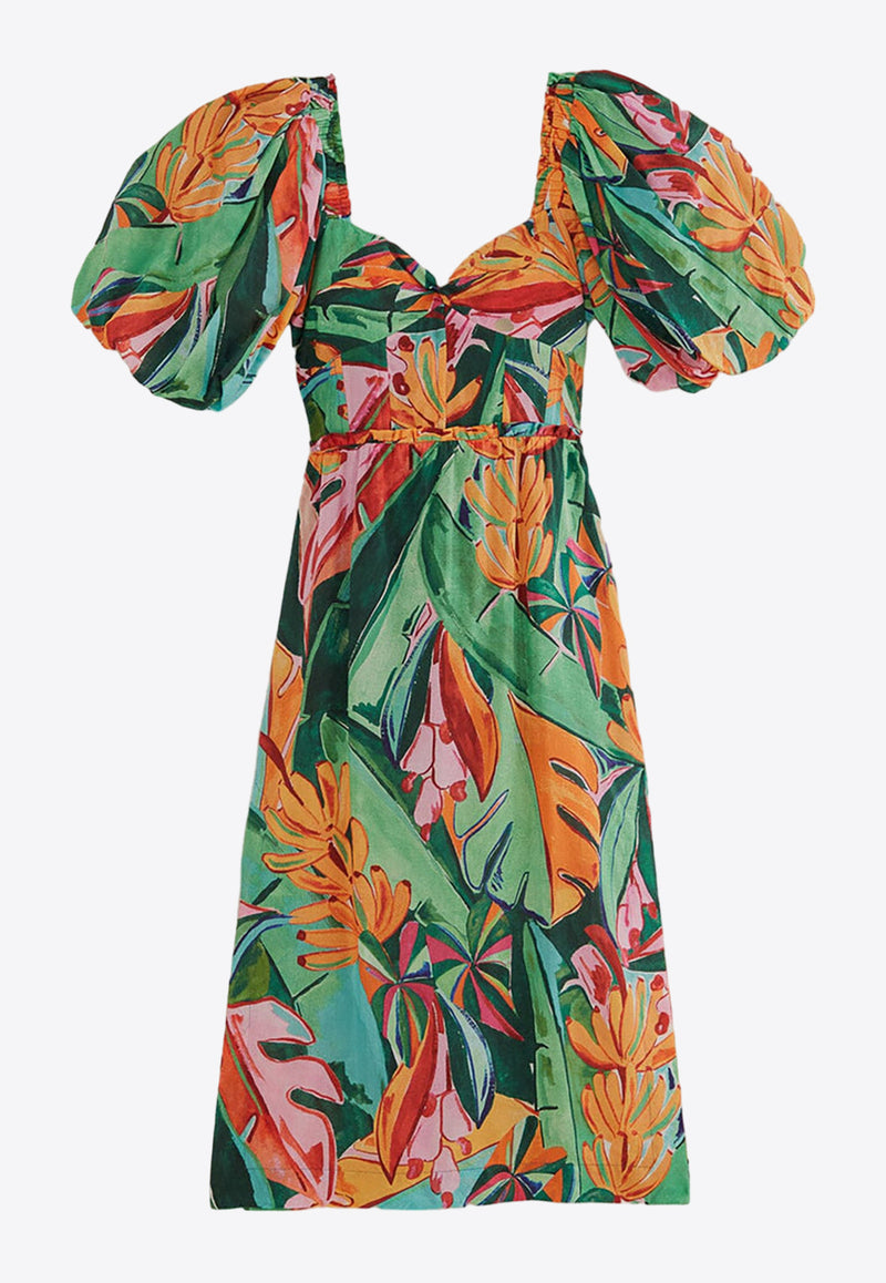 Farm Rio Banana Foliage Printed Midi Dress Multicolor 319539MULTICOLOUR