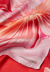 Salvatore Ferragamo Tulip Print Silk Scarf 320669 SR TULIPBOLL 763325 ROSA/ROSSO Multicolor