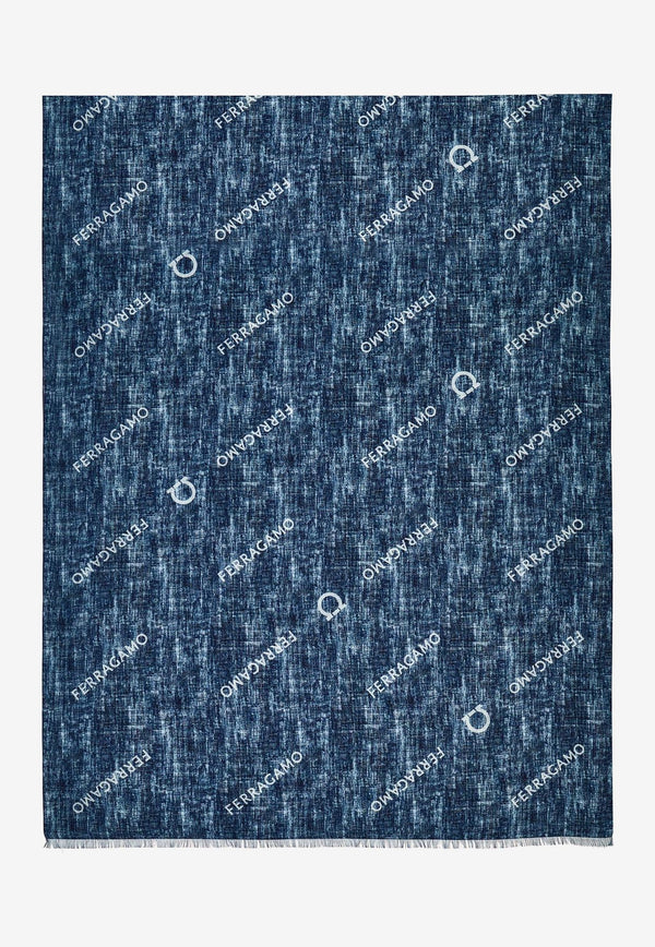 Salvatore Ferragamo Logo Pattern Shawl 320670 SL LETTERDEN 765144 NAVY Blue