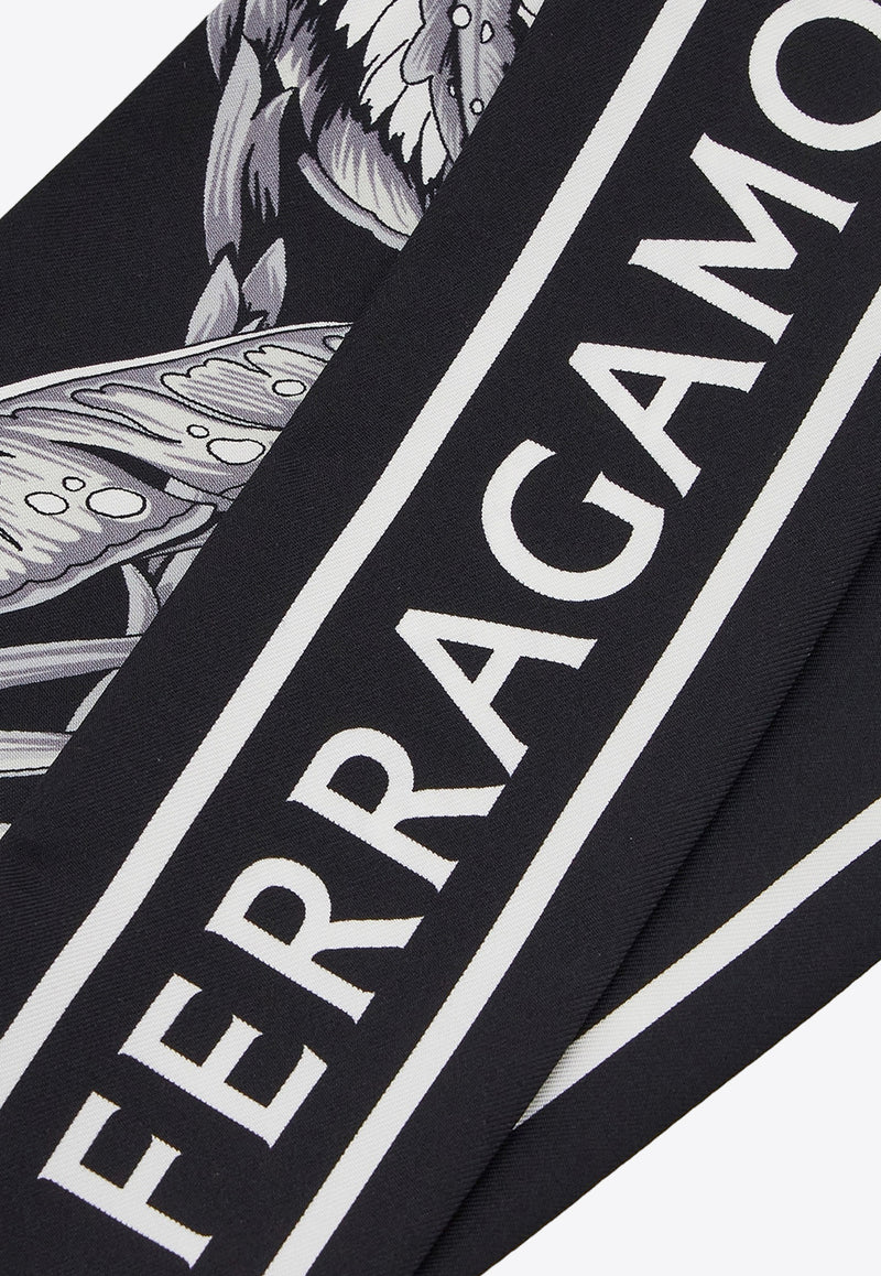 Salvatore Ferragamo Graphic Jacquard Silk Tie Scarf 320803 TW TOGO NEW 771210 BLACK/WHITE