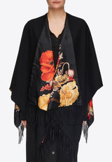 Salvatore Ferragamo Reversible Poppies Print Cape 320840 CAPE POPPIES 771405 BLACK/RED