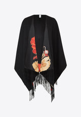 Salvatore Ferragamo Reversible Poppies Print Cape 320840 CAPE POPPIES 771405 BLACK/RED