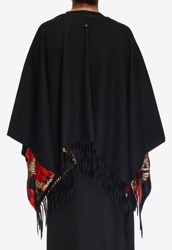 Salvatore Ferragamo Reversible Poppies Print Cape 320840 CAPE POPPIES 771405 BLACK/RED