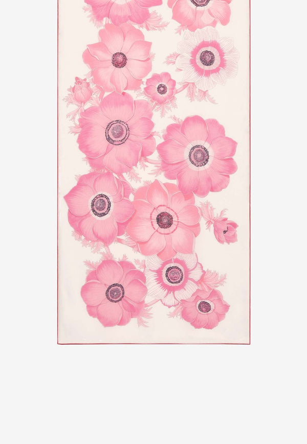 Salvatore Ferragamo Anemone Print Silk Scarf Ivory 320915 SR ANEMONI2 775579 IVORY/ROSE