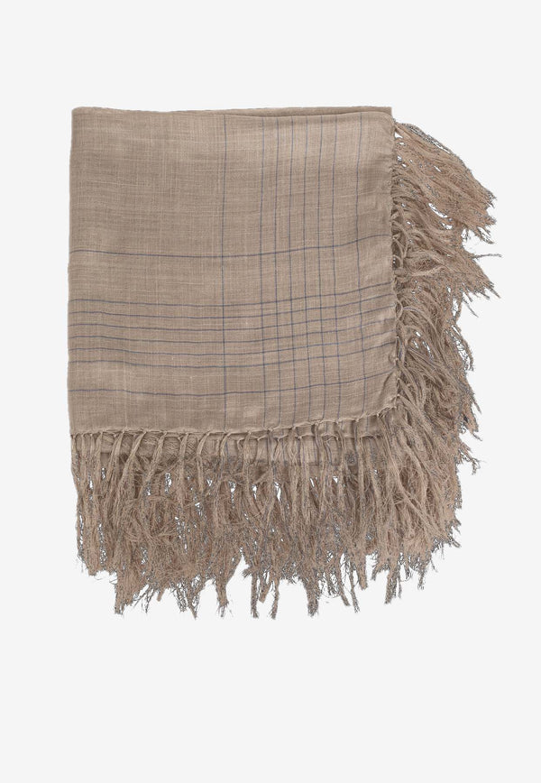 Salvatore Ferragamo Mirage Logo Embroidered Fringed Scarf Beige 320940 SL MIRAGE 776019 STONE