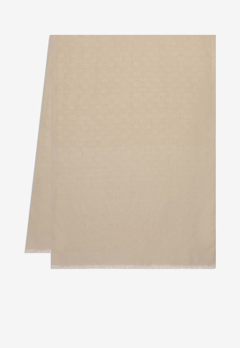 Salvatore Ferragamo Monogram Jacquard Silk-Blend Scarf Beige 320941 ST MONOGRAMJ 776052 STONE