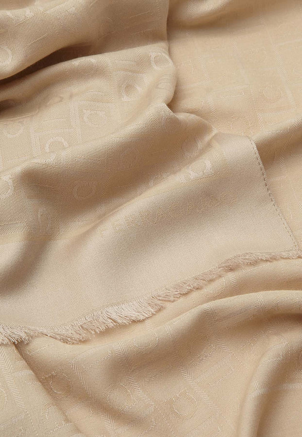 Salvatore Ferragamo Monogram Jacquard Silk-Blend Scarf Beige 320941 ST MONOGRAMJ 776052 STONE