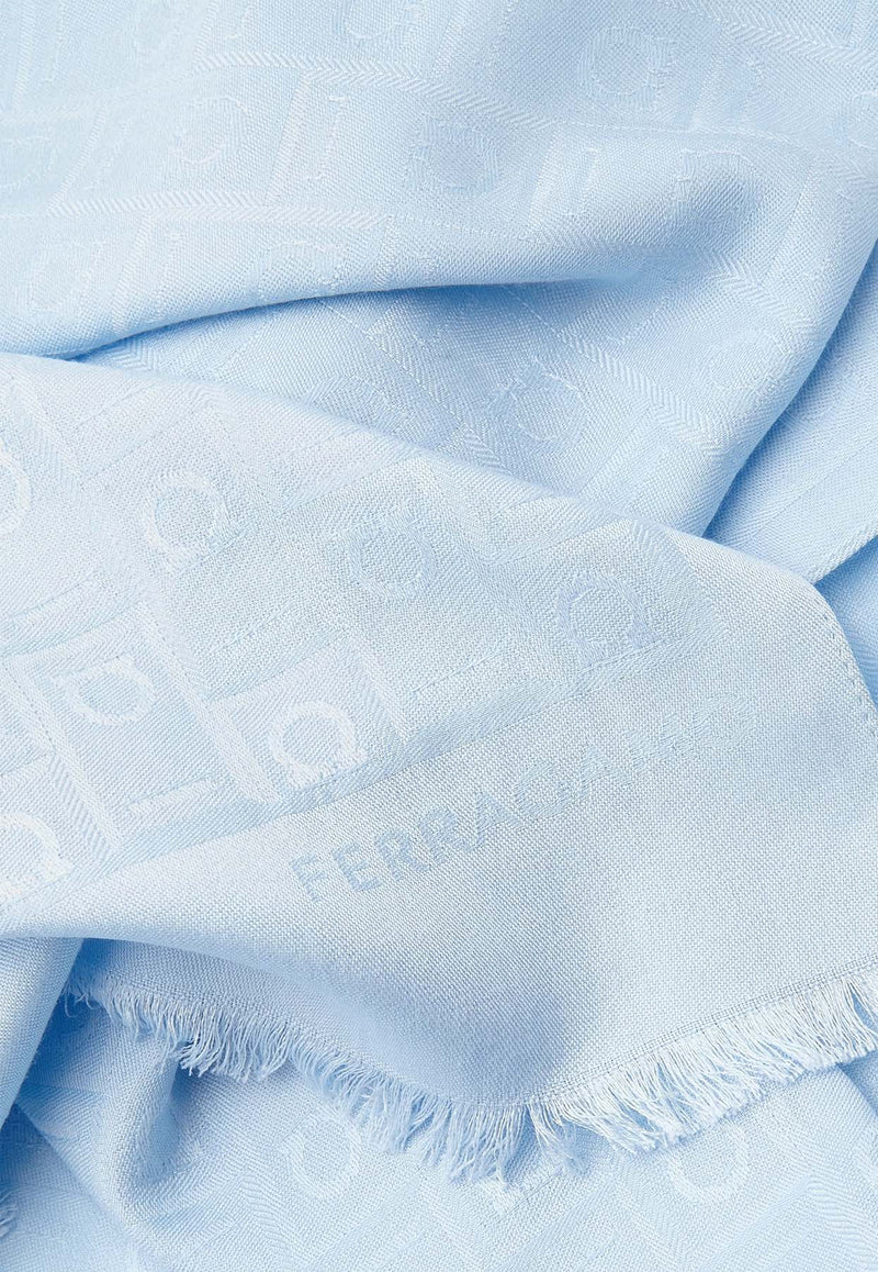 Salvatore Ferragamo Monogram Jacquard Silk-Blend Scarf Light Blue 320941 ST MONOGRAMJ 776055 LIGHT BLUE