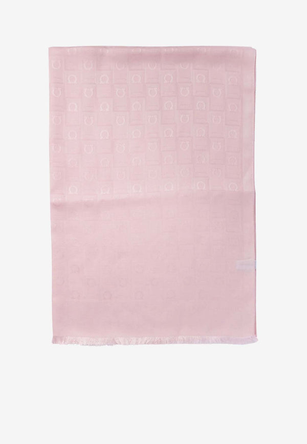 Salvatore Ferragamo Logo-Jacquard Silk and Wool Scarf Pink 320941 ST MONOGRAMJ 779183 COTTON CANDY