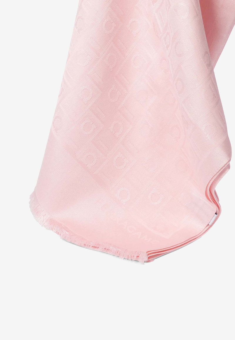 Salvatore Ferragamo Logo-Jacquard Silk and Wool Scarf Pink 320941 ST MONOGRAMJ 779183 COTTON CANDY