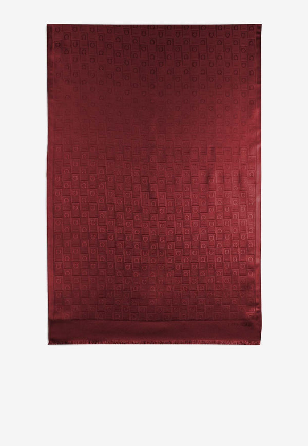 Salvatore Ferragamo Logo-Jacquard Silk and Wool Scarf Bordeaux 320941 ST MONOGRAMJ 779184 BORDEAUX